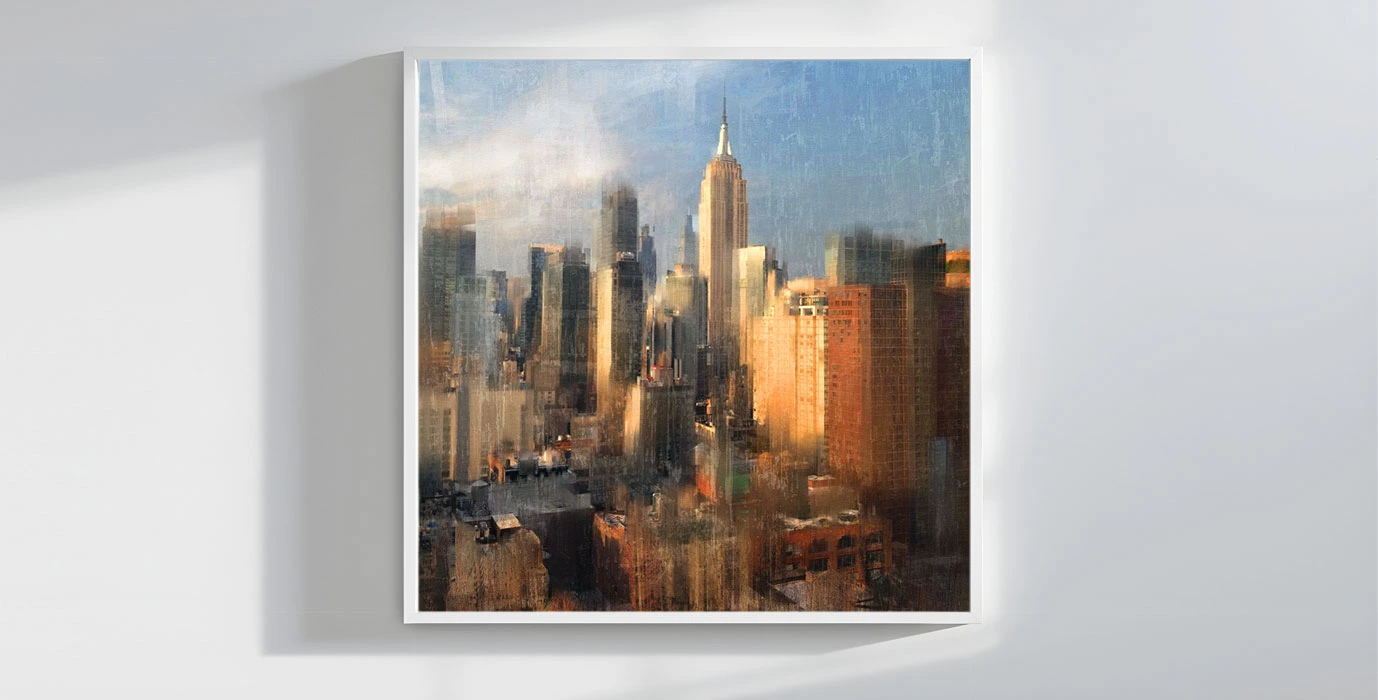 New York 63 – mixed media painting on canvas 100x100cm by Dario Moschetta