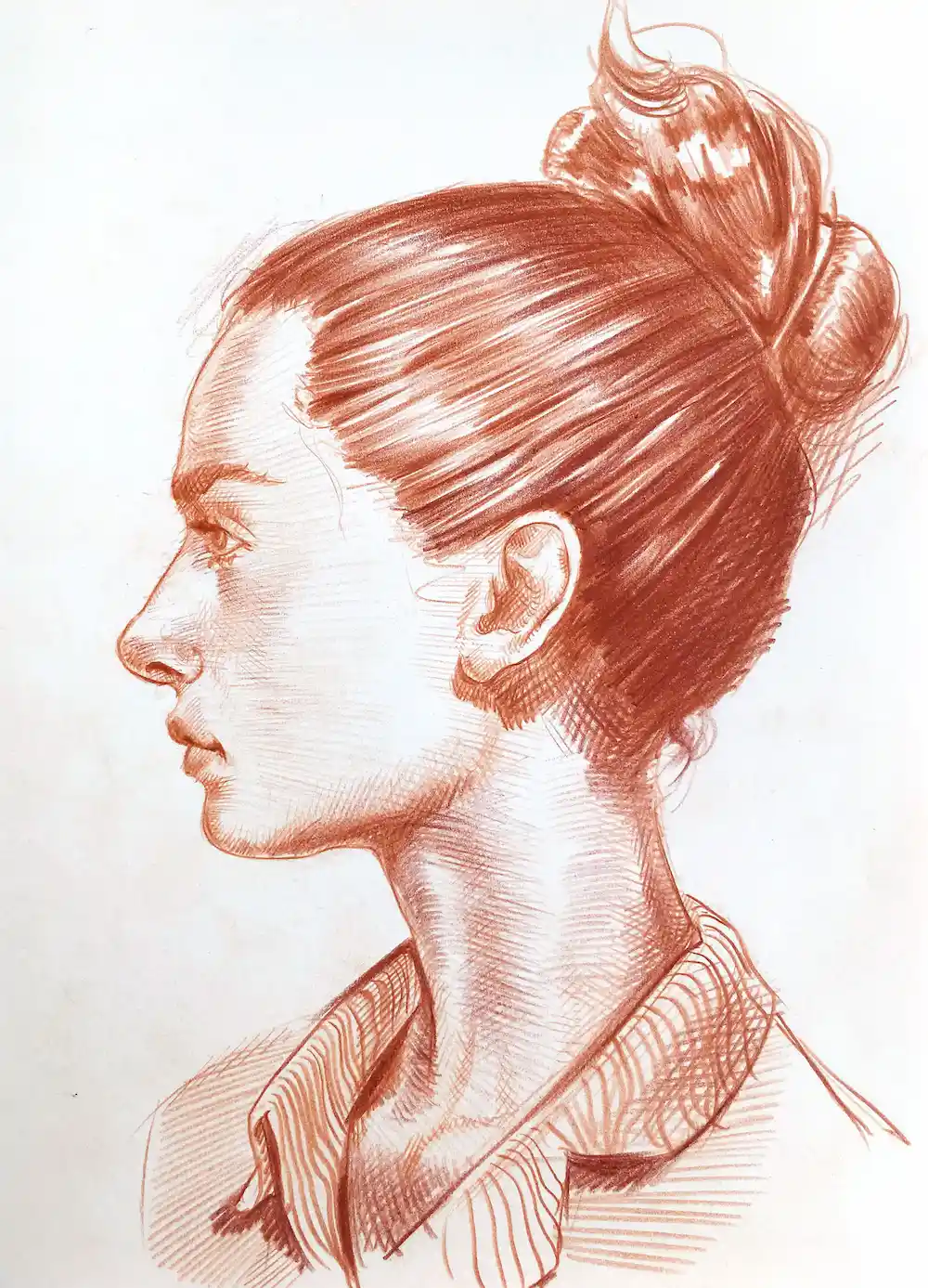 Original ink drawing on paper 211M — female portrait by Dario Moschetta