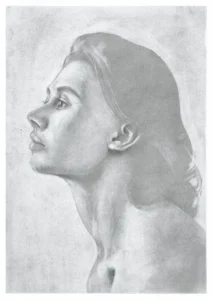 Pencil portrait drawing of a woman for sale — original graphite artwork by Dario Moschetta, 21×29 cm, ref. 265B
