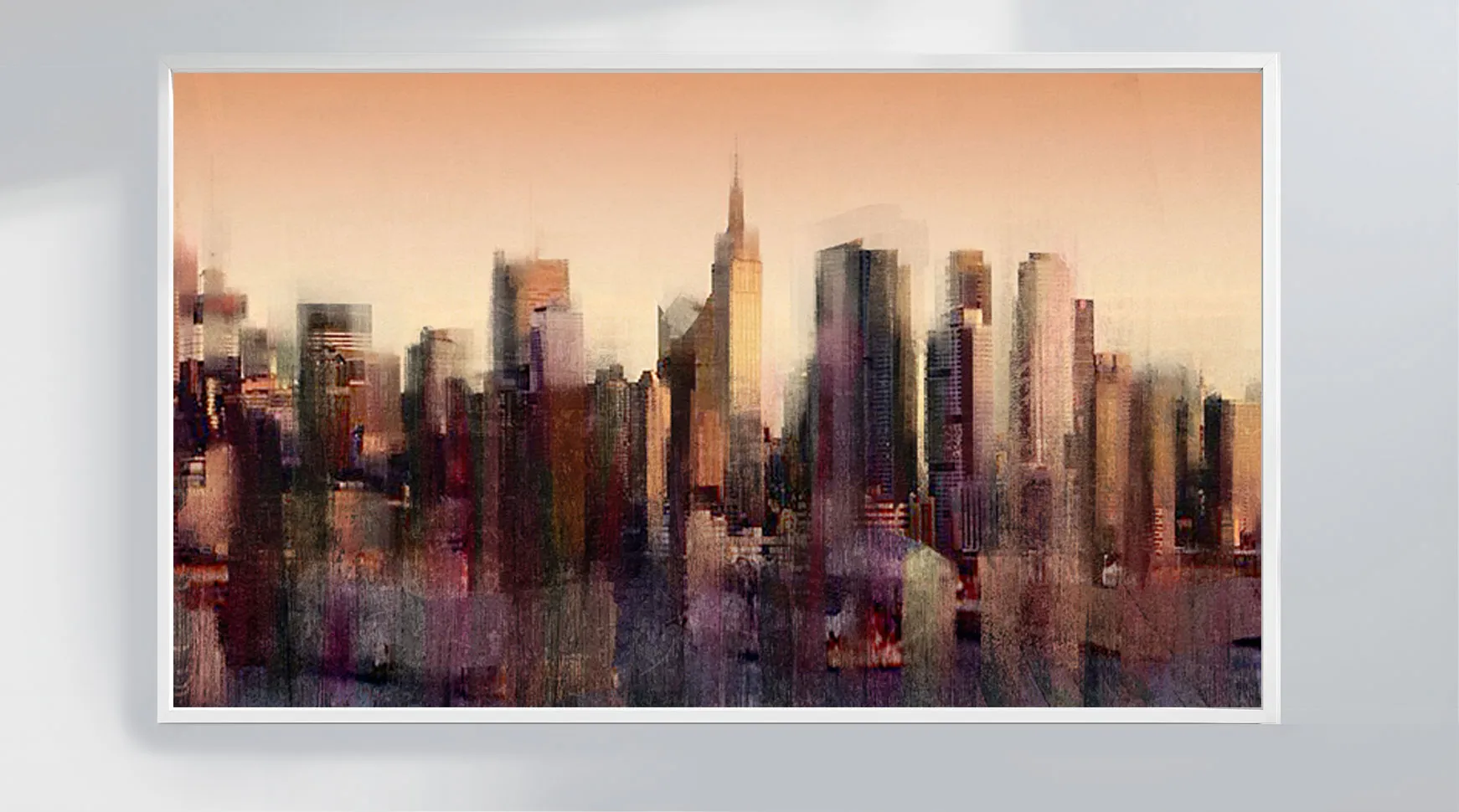 New York cityscape mixed media painting on canvas, sunset skyline with Empire State Building, original artwork for sale