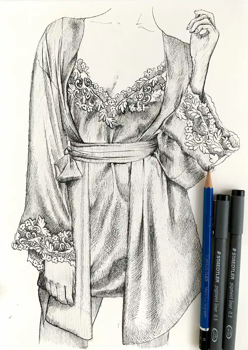 Ink illustration commissioned for La Perla, London, part of a fashion illustration series