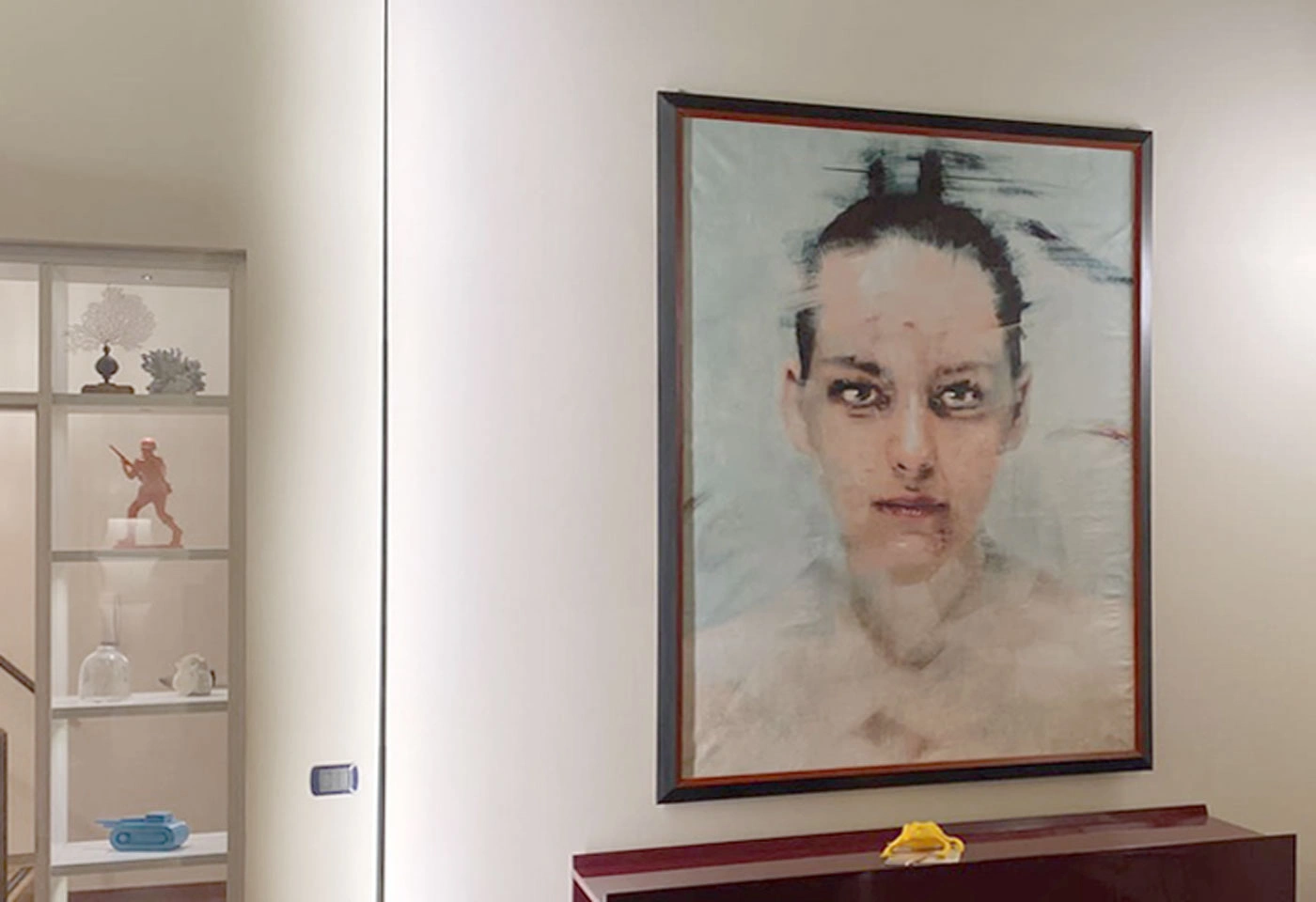 Commissioned original painting displayed in a private collector's home, a large scale portrait by Dario Moschetta