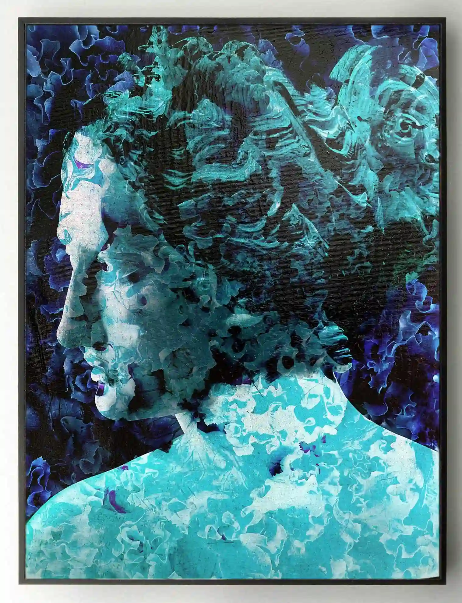 Ancient Beauty mixed media classical head painting by Dario Moschetta, framed on wall