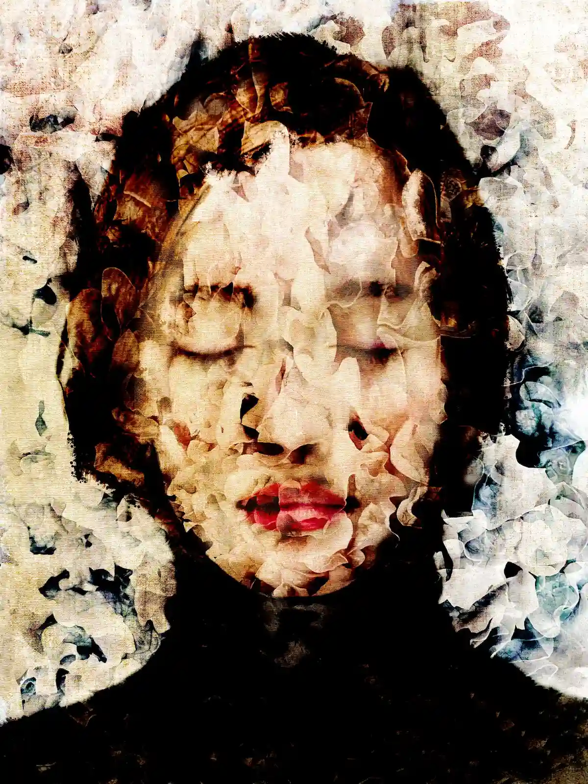 Large format fine art print portrait 453 by Dario Moschetta, mixed media layered portrait on canvas texture, 110x146cm